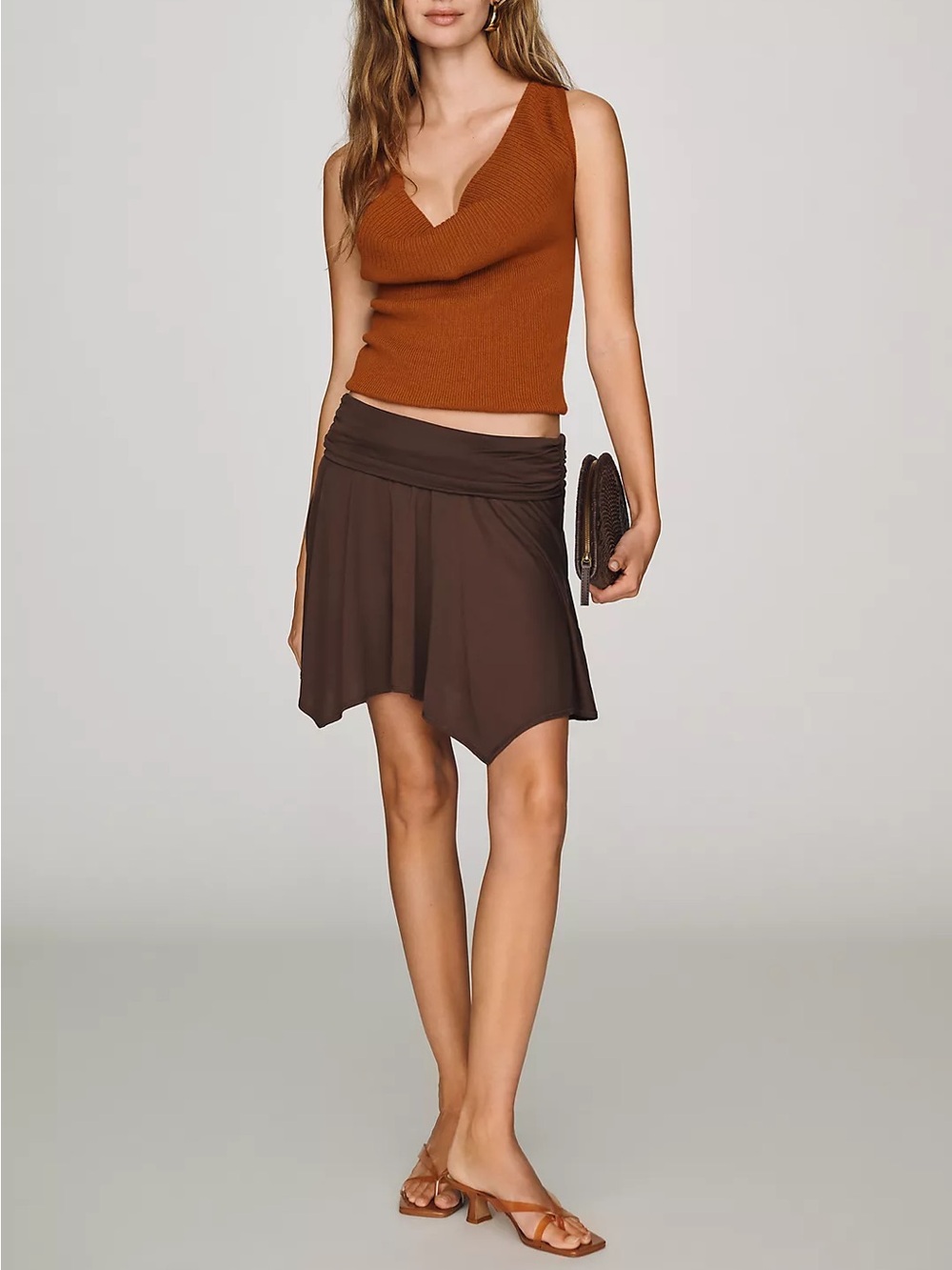 Anthropologie Brown Asymmetric Mini Skort